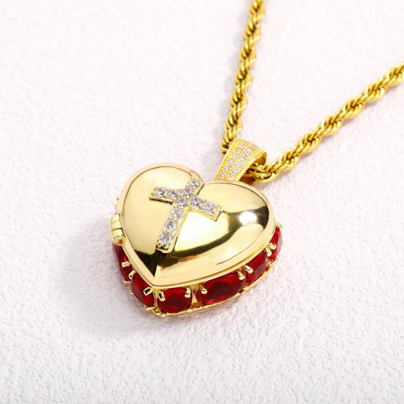 18K Gold Plated Heart Photo Locket Necklace for Women Men, 5A Zircon Multi Layer Pendant, Cross Charm Necklace, DIY Picture Locket, Personalized Photo Necklace, Vintage Love Jewelry, Couple Necklace Gift, Memorial Keepsake Necklace, Birthday Gift