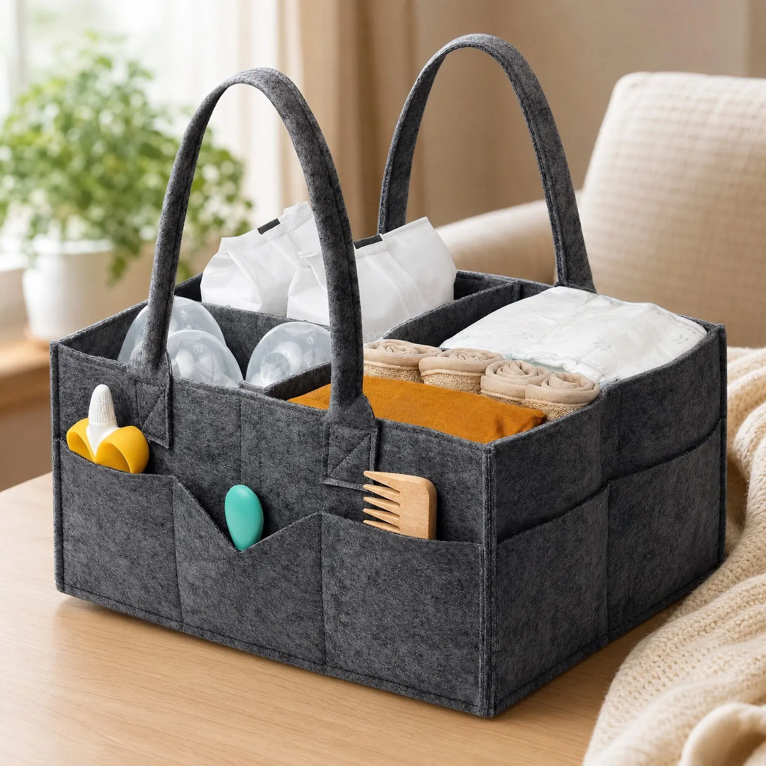 Baby Diaper Caddy Organizer with Handle, Portable (Mystic Gray) | Baby Car Organizers and Storage for Nursery, Changing Table, Large Shower Gift Basket for New Mom Gifts & Boy Girl RegistryGift