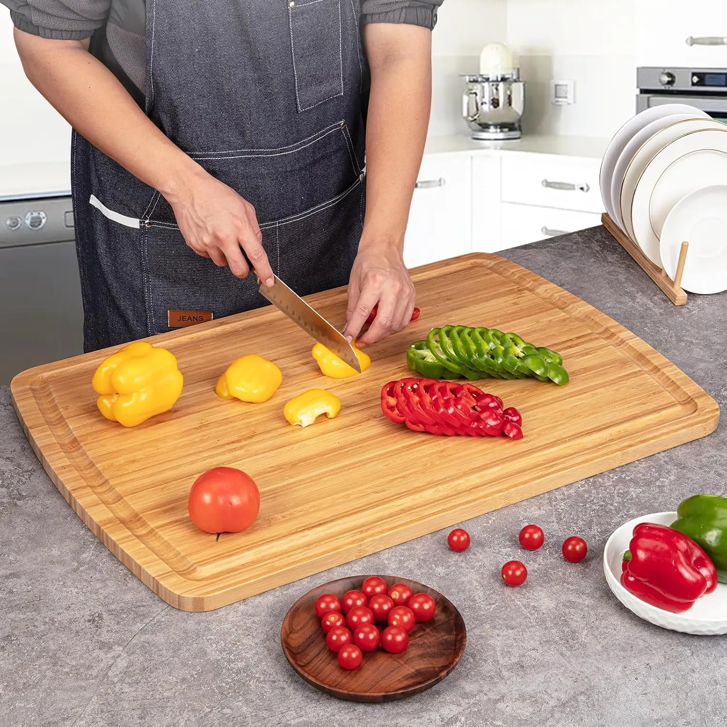 30" Extra Large Bamboo Cutting Board, Huge Wood Cutting Boards for Stove Top to Add Counter Space, Noodle Boards, Over the Sink Chopping Board, Carving Board for Turkey Meat Vegetables Cheese