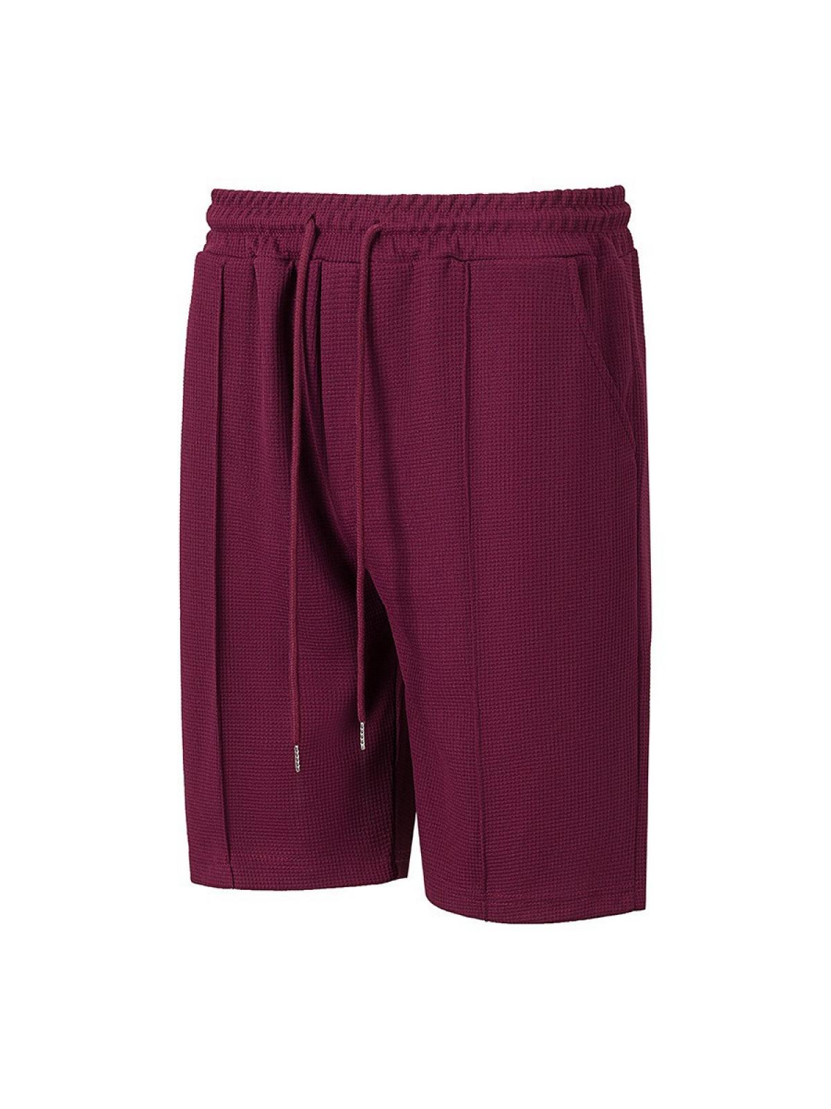 Men's Waffle Knit Shorts Elastic Waist Drawstring Knee Length Shorts With Pockets Waffle Knit Solid Color Breathable Lightweight Soft Comfortable Durable Stretch For Summer Outdoor Sports Casual Daily Wear