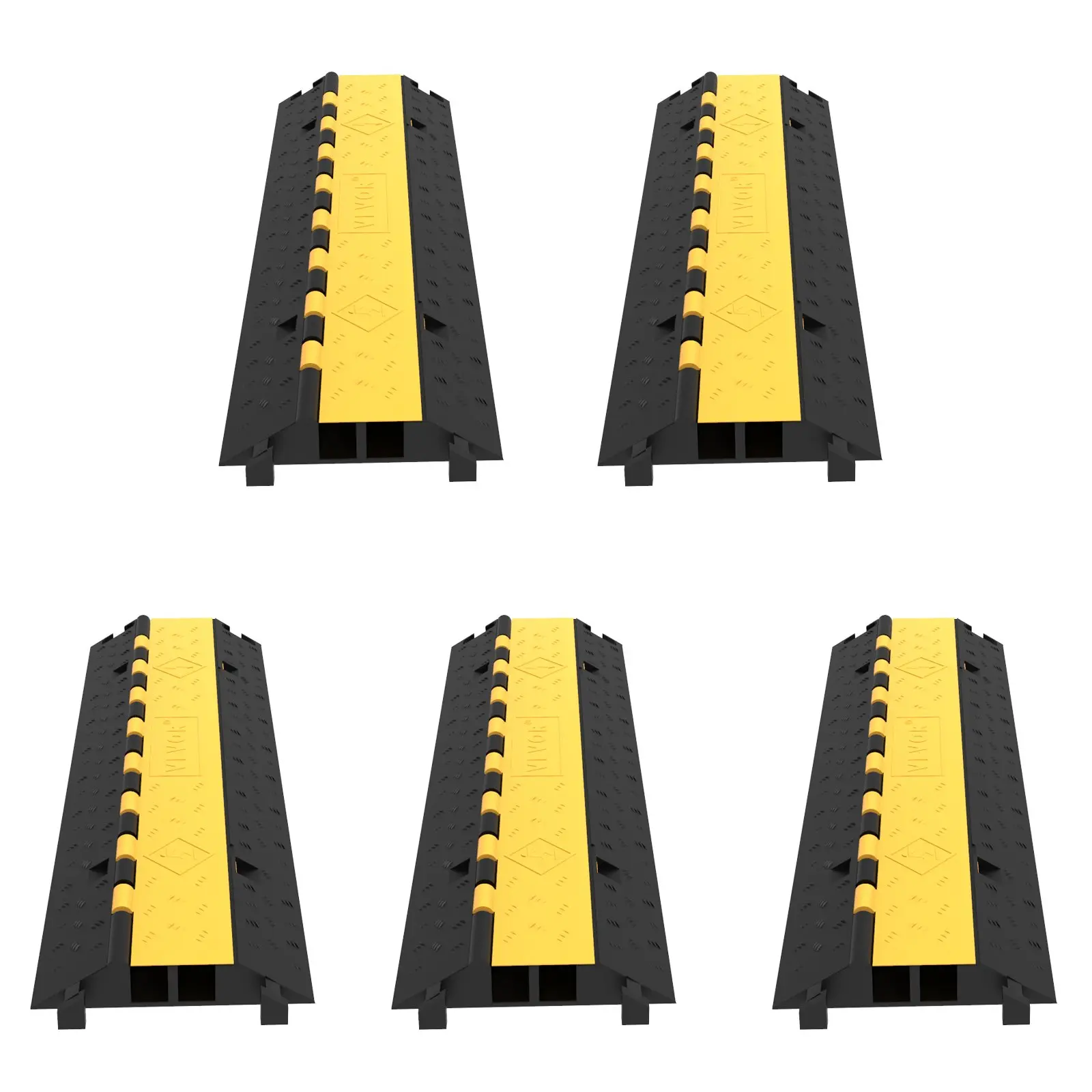 VEVOR 5-Set Rubber Cable Guard, Dual-Channel, Durable 66, 000 lbs Capacity, Wire Hose Protection Speed Bump for Driveways (2-Channel, 5 Sets-66, 000 lbs)