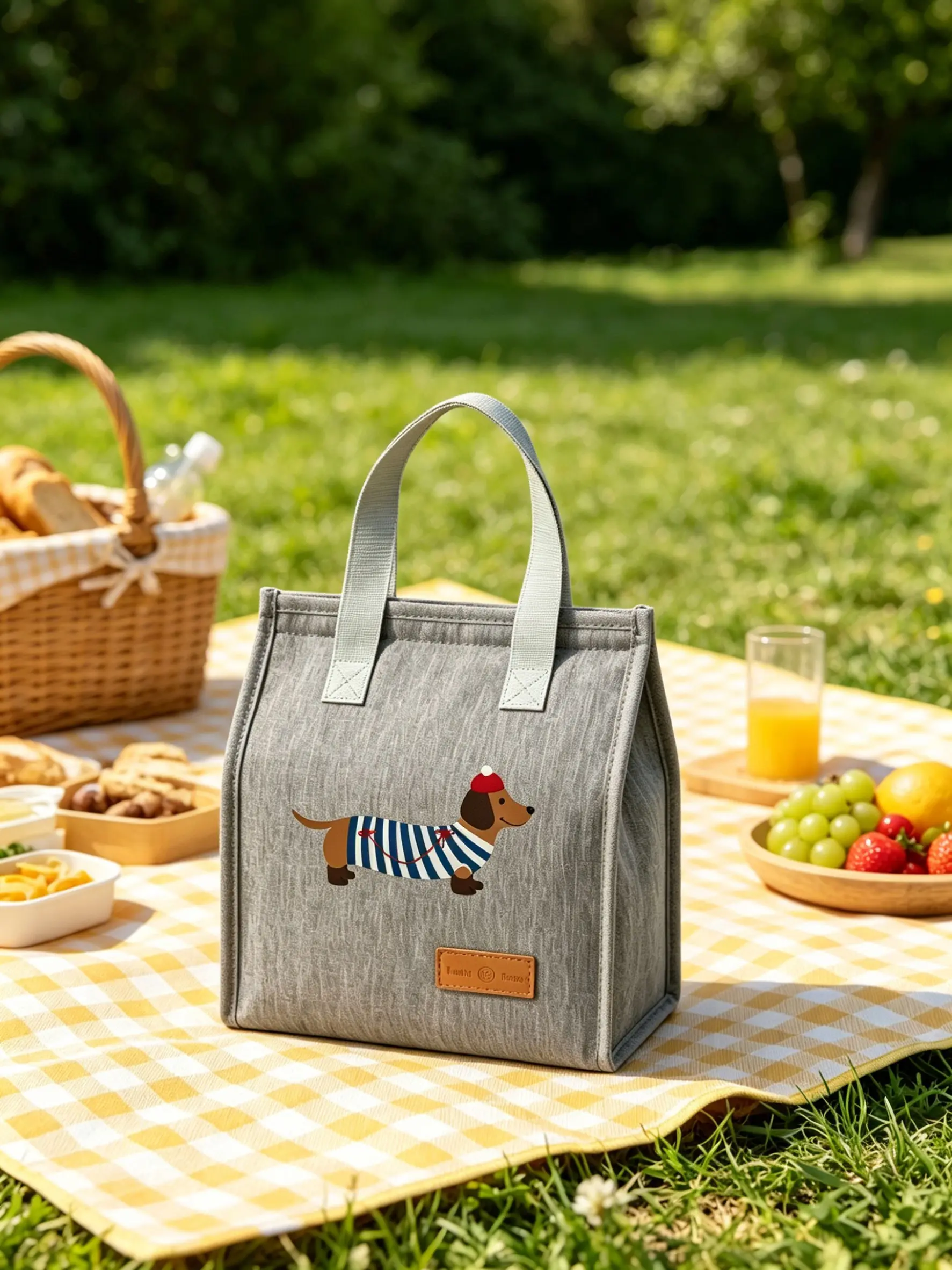 Insulated Lunch Bag with Sausage Dog Print, Reusable Waterproof Bento Box, Large Capacity for Snacks, Sandwiches, Drinks, Outdoor Picnic