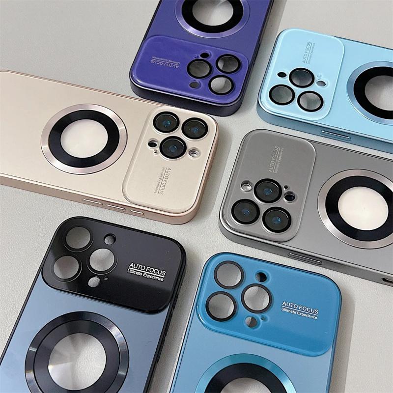 Luxury Large Window Magsafe Logo Hole Magnetic Case For iPhone 17 Air 16 15 14 Plus 13 12  Pro Max Camera Lens Protector Cover
