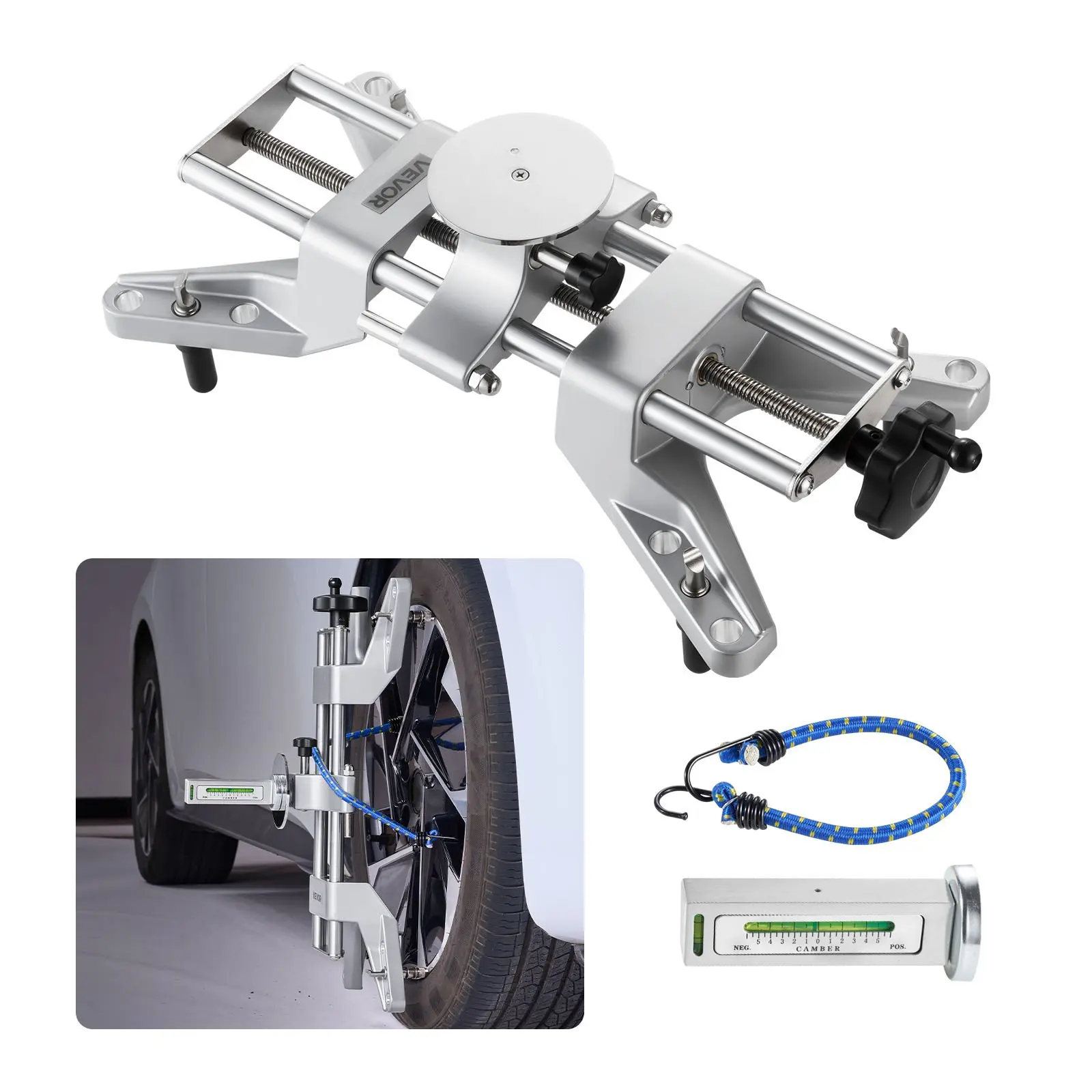 VEVOR Clamp-On Aluminum Alloy Wheel Alignment Kit with Magnetic Base, 1 Precise Camber Universal Gauge, Fits 11-25" Rims, for Cars Trucks Tire Repair (DealsForYouDays)