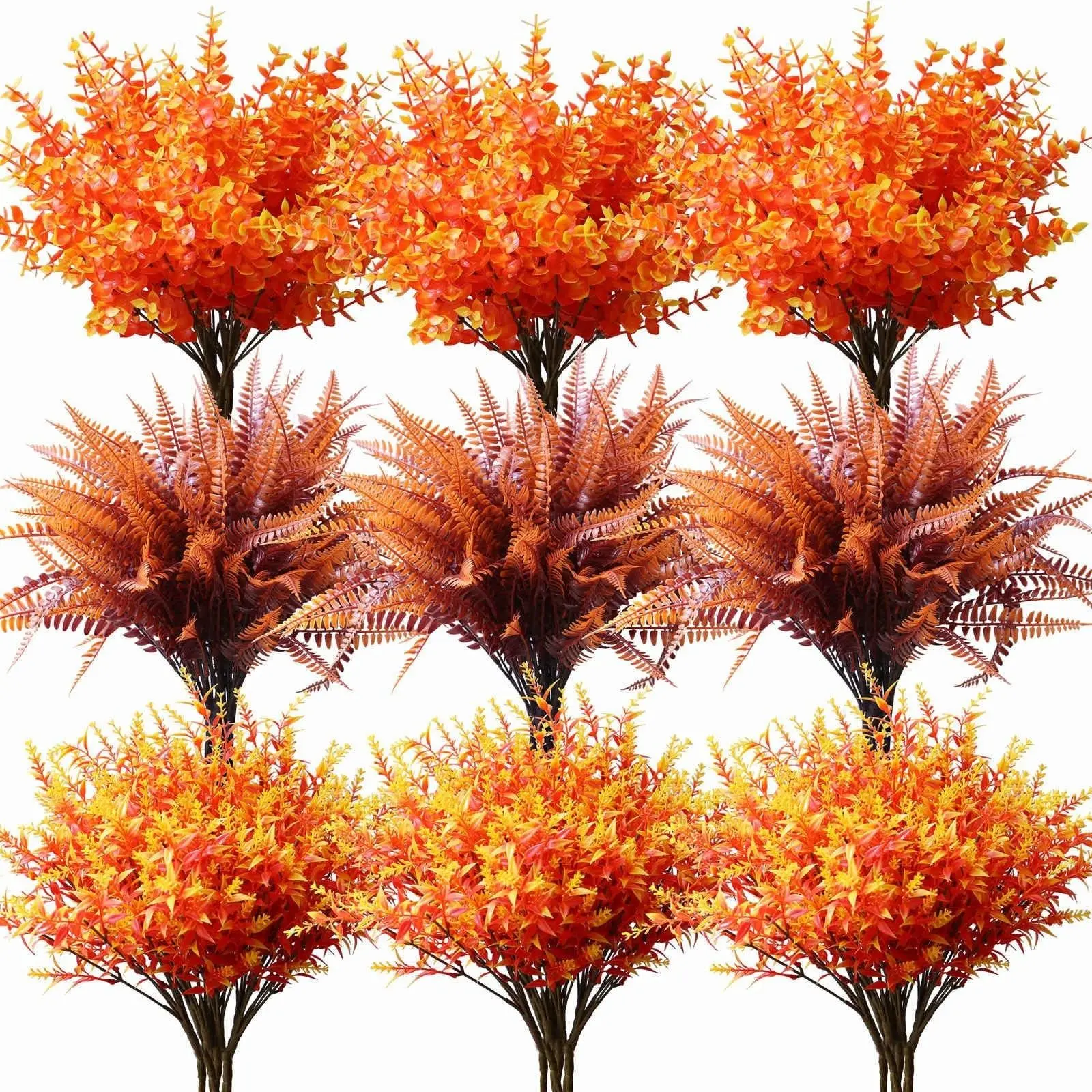 18PCS UV Resistant Artificial Fall Mums & Greenery Plants, Bulk Fake Plastic Autumn Flowers, Faux Boston Fern Eucalyptus, Indoor Outdoor Decor for Garden Patio Window Box Pots Home