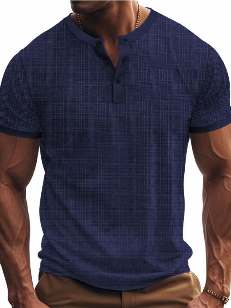 Men's Regular Fit Solid V Neck Short Sleeve Tee, Casual Comfy Breathable T-shirt for Summer, Men's Top for Daily Wear, Tropical