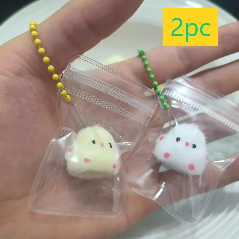 2pcs Q elastic chick pinch keychain, Key Chain Cute, Gift Keychain, Fidget Keychain, Fidget Keyring, white yellow chick squeeze decompression toy key ring, chick irritable toy super soft anxiety relief decorative pendant (chain randomly sent)