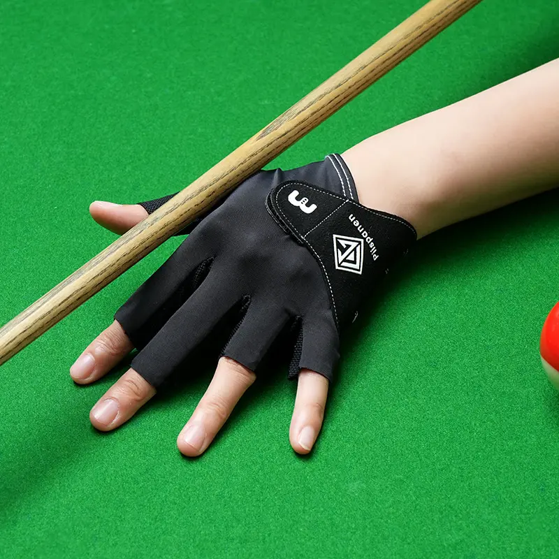 Left-Hand 3-Finger Stitched Snooker Billiard Half Finger Glove, Unisex Size with Anti-Slip Grip & Snug Elastic, Sports & Outdoor Ball Sports Accessory, Half Finger Gloves