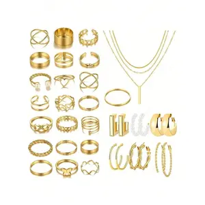 Elegant Vintage Middle Eastern Style Matching Jewelry Set (35/58/61/68 Pcs), Imitation Pearls & Rhinestones Accents Jewelry for Parties and Daily Wear, Bracelets, Necklaces