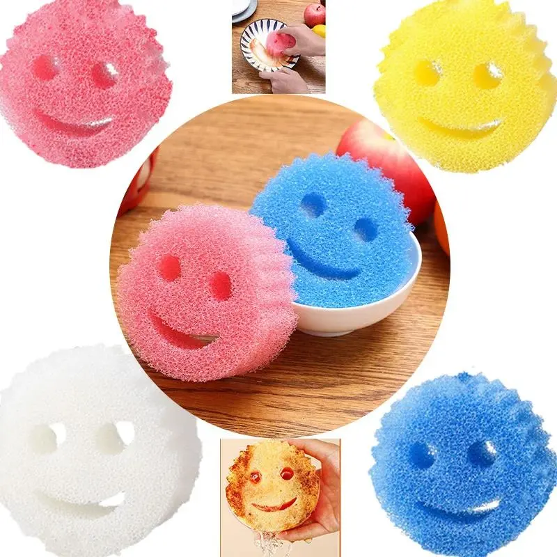 Sponge Kitchen Smiling Sponge Dishwashing Sponge Cloth Strong Scouring Pad Household Kitchen Bathroom Cleaning Wipe Spongesclean
