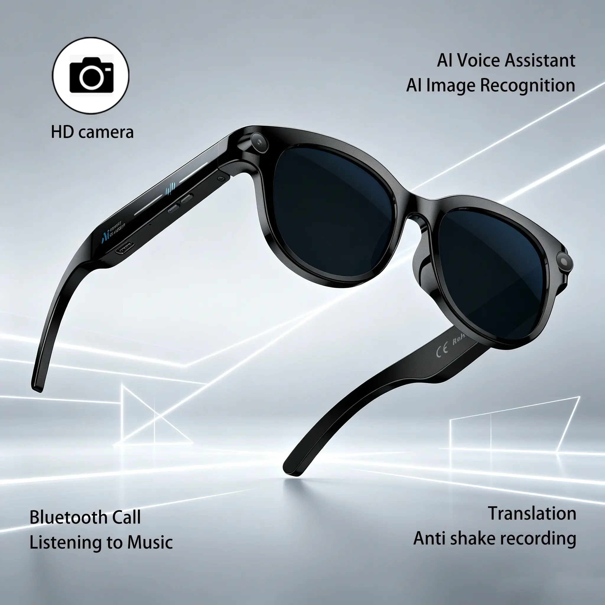 New M89 Smart Glasses, HD Camera, Photo, Video, Audio, 290mah Battery, Ai Translation, Bluetooth-compatible, Noise Cancellation, Unisex, Outdoor Use