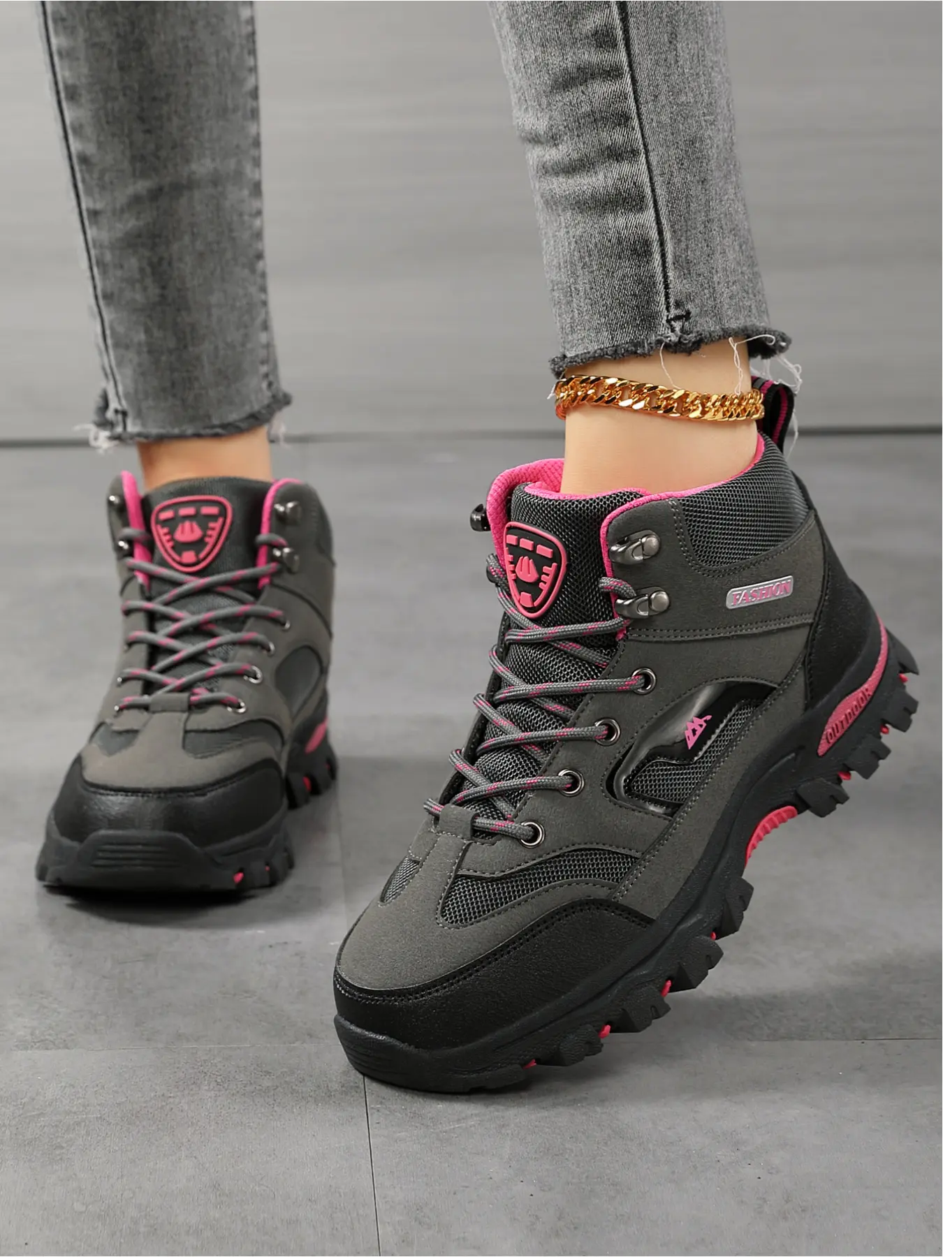 Women's Anti-Slip High-Top Hiking Boots, Fashionable Comfort Outdoor Trekking Shoes, Hiking Style Shoes, Thick Sole Durable Mountain Work Boots, Outdoor Trekking Footwear