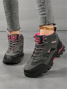 Women's Anti-Slip High-Top Hiking Boots, Fashionable Comfort Outdoor Trekking Shoes, Thick Sole Durable Mountain Work Boots