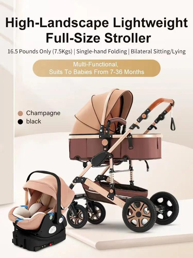 3-in-1 Multi-Role Baby Stroller Travel System with Car Seat Base, Adjustable Bassinet, Folding Newborn Stroller Design, Reversible Seat, Lightweight Build, Backpack, Changing Pad, Large Storage, Zip Footcover