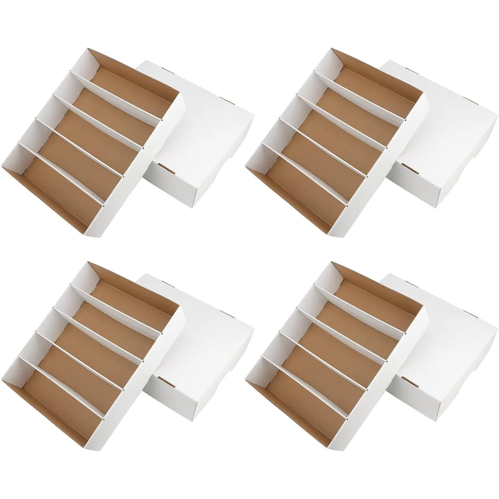 5-Compartment Trading Card Storage Boxes – Large, Sturdy Corrugated Cardboard Holder with Turn over Top Lid – Fits Standard Size TCG, Sports & Game Cards – Dustproof Collector Display Case – 4 Pack, 16.8×13×4.1 in