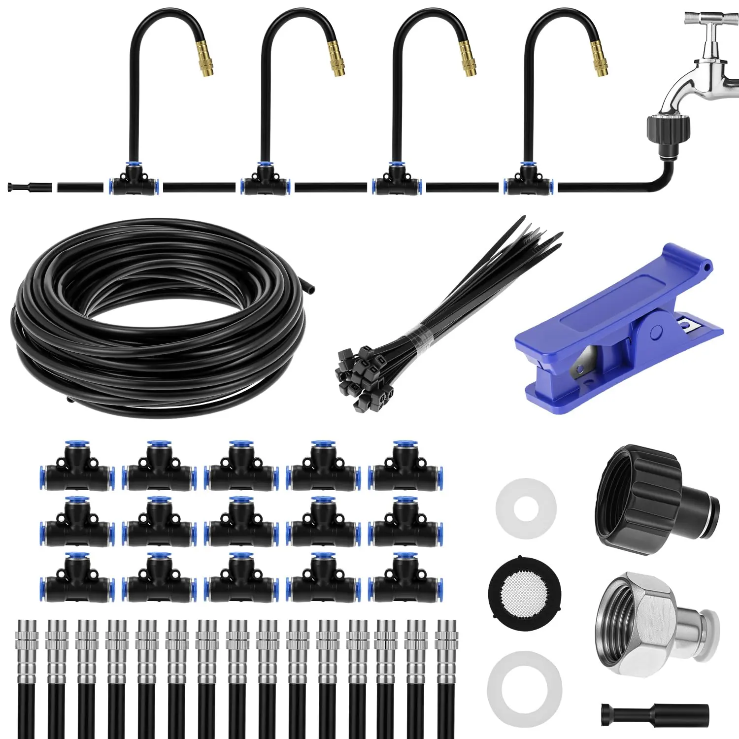 Drip Irrigation System, 49.21Ft Automatic Drip Irrigation Kit, Adjustable Garden Watering Misting System