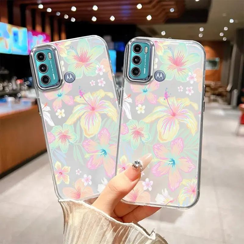 Motorola Moto G60/G60S Cellphone Case, BOLYKNAQD Rigid TPU Shell, Handheld Device Protection with Durable Modern Trendy Pastel Tropical Hibiscus Floral Pattern, Casing