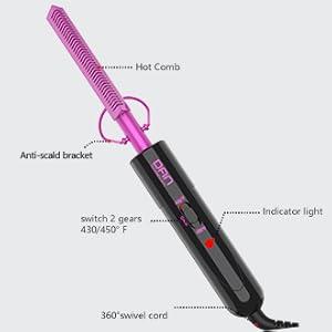 Technology Dual Voltage Ceramic Pressing Comb - 450° F Fast Heating Mini Straightener for Lace Front Wigs and Black Women's Hair