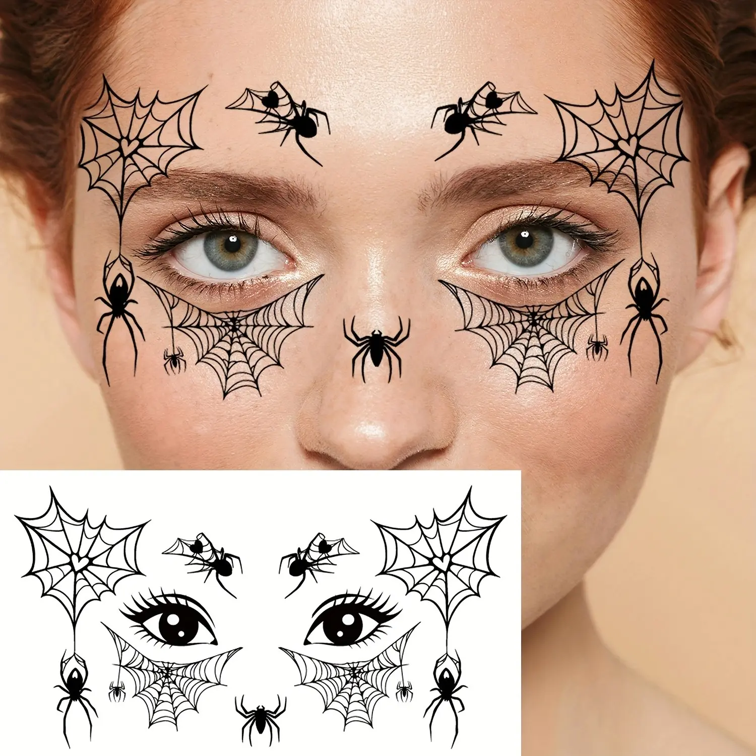 Halloween Spider Web Face Stickers, Funny Horror Spider Bat Temporary Tattoos, Festival Party Accessories, Easy to Apply