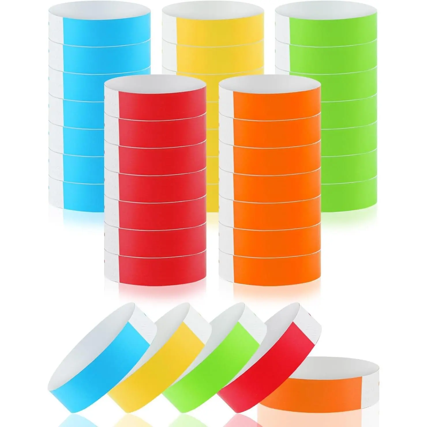 500 Pcs Waterproof Lightweight Paper Wristbands - Adhesive Colored Disposable VIP Bracelets for Events, Parties (Red, Yellow, Orange, Neon Green, Neon Blue), Water Proof