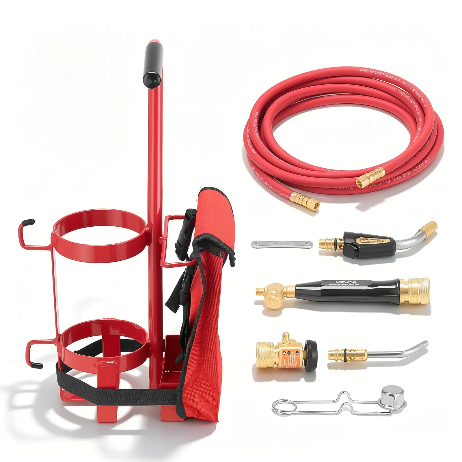 VEVOR Air Acetylene Torch Kit, Acetylene Gas Welding Tool with 11.8FT Rubber Hose, Self-Lighting Welding Tip & CGA200 Regulator, Swirl Frame Brazing Torch Kit with Cylinder Stand for Metalworking
