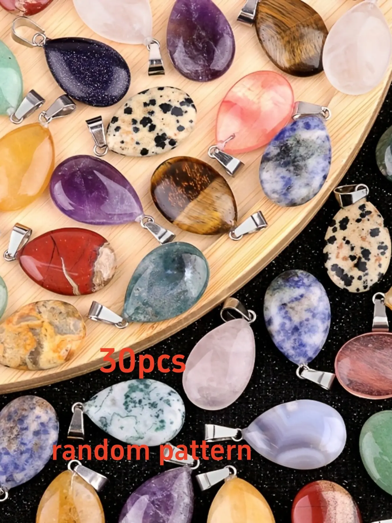 30Pcs Natural Stone Flat Drop Pendants DIY Necklace Jewelry Making Crystal Beads Random Color Necklaces and Accessories Gift for Women Men