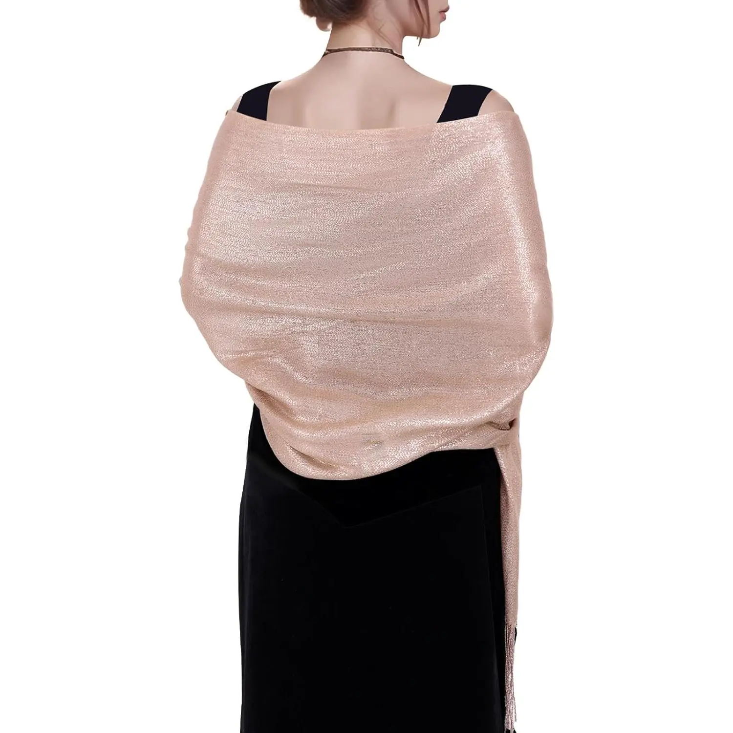 Women's Oversize Pashmina Shawl Wrap Scarf - 180x70cm, Fringe Detail, Jacquard Weave, Shiny Finish, Large Warm Soft Silky, for Evening Dresses Bridal Wedding Winter, Oversize Wrap, Wedding Event