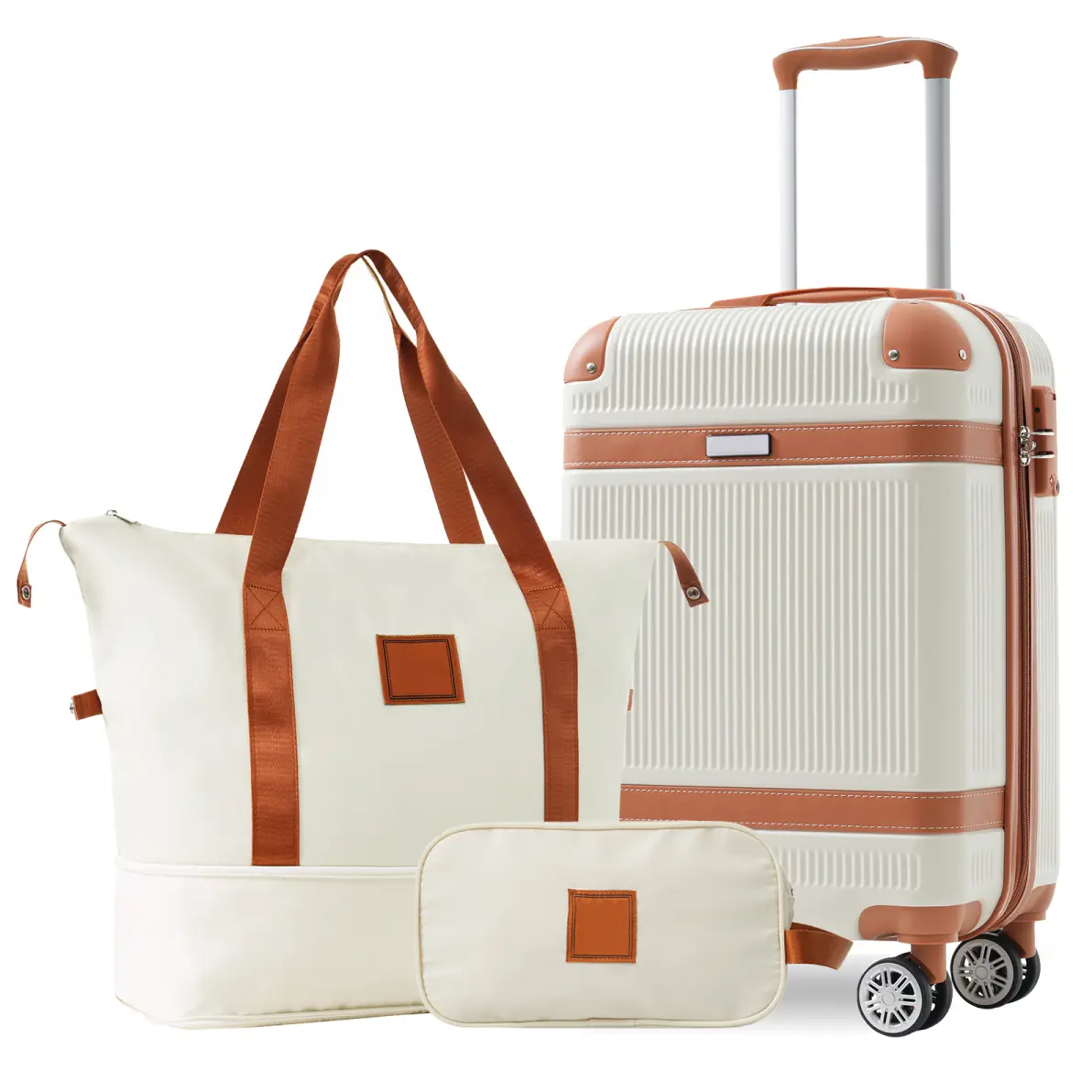 Unisex 3-Piece High-Strength ABS Travel Gear Set - 20-Inch Hardshell Carry-On, TSA Approved Items, Striped Design, Spinner Wheels, 3-Level Adjustable Telescopic Handle, Anti-Pinch Design, Built-In Organizer, Ideal for Back to School & Vacation Gifting, Wa