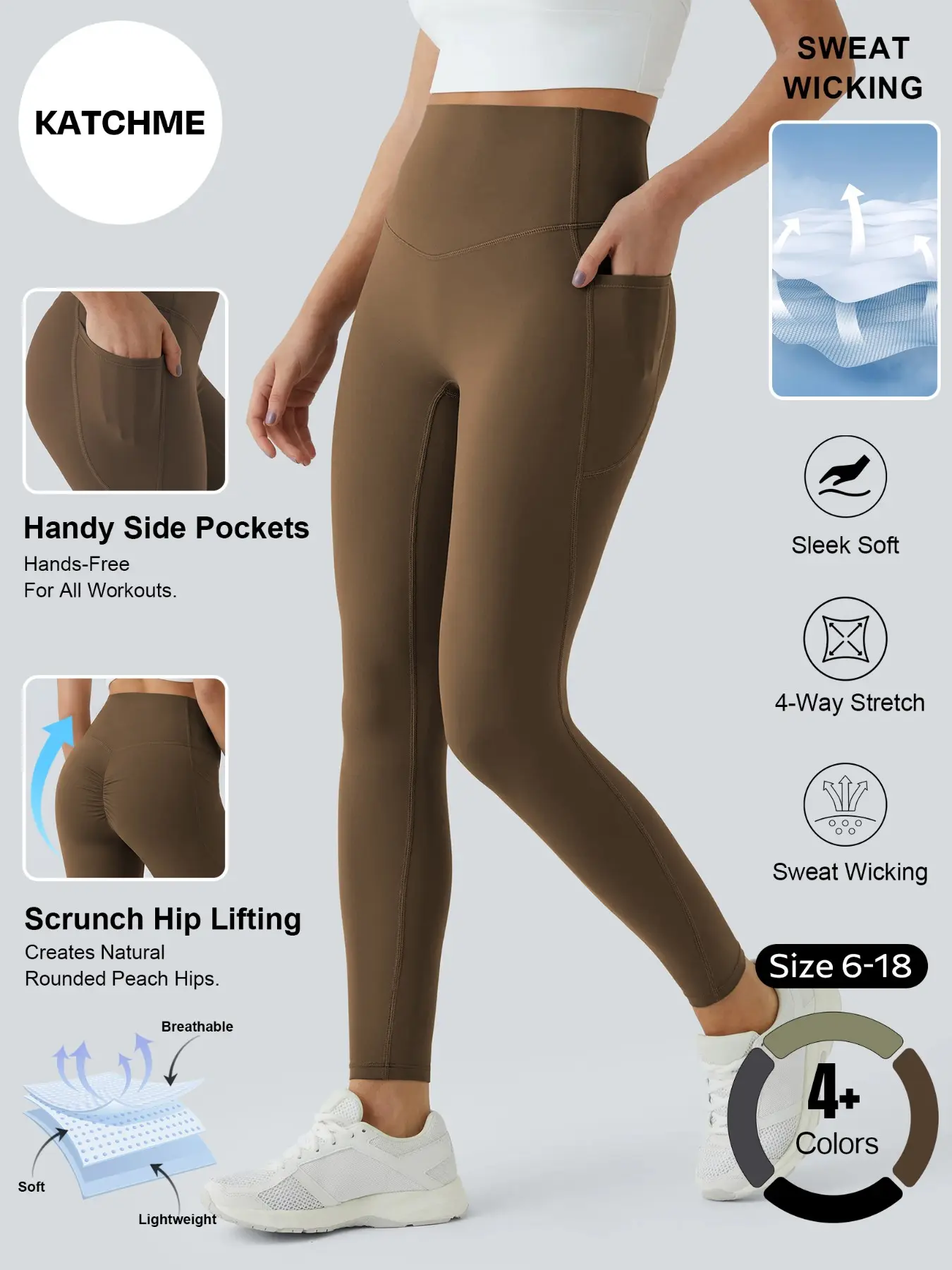 Women's High-Waisted Seamless Ruched Butt Lifting Tight Pants, Side Pockets, High Elasticity Sweat-Wicking Yoga Workout Pants, Solid Color Sporty Casual Pants#TikTokMadeMeBuyIt #CasualChic #StreetStyle