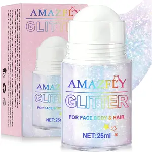 Roll-on Holographic Body Glitter Gel for Face and Hair, Chameleon Color Changing Glitter Gel Under Light, Chunky Mermaid Sequins Shimmer Makeup for Halloween Party Rave Accessories (Sparkling Pink)