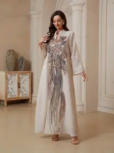 Elegant Middle Eastern Style Loose Fit Abaya Dress, Muslim Dresses, Abayas For Eid, Long Sequined Mesh Gown for Arab Women, Fashionable Traditional Fashion, Ready Stock