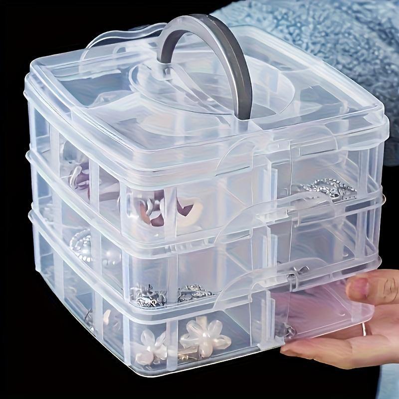 3 Tier Stackable Multi-Purpose Organizer with Compartments - Versatile and durable organizer for kitchen, bathroom, bedroom, jewelry and crafts - Multi-colored snap closure design, jewelry box, 4 people use it together, Jewelry Storage Box
