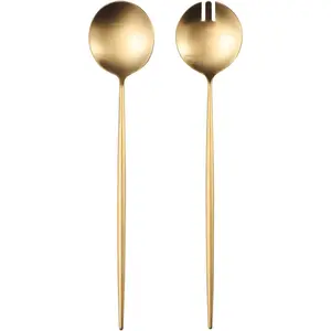Salad Servers,Spoon and Fork Set 11.41 inch,18/10 Stainless Steel Salad Serving Titanium Plating (Gold)