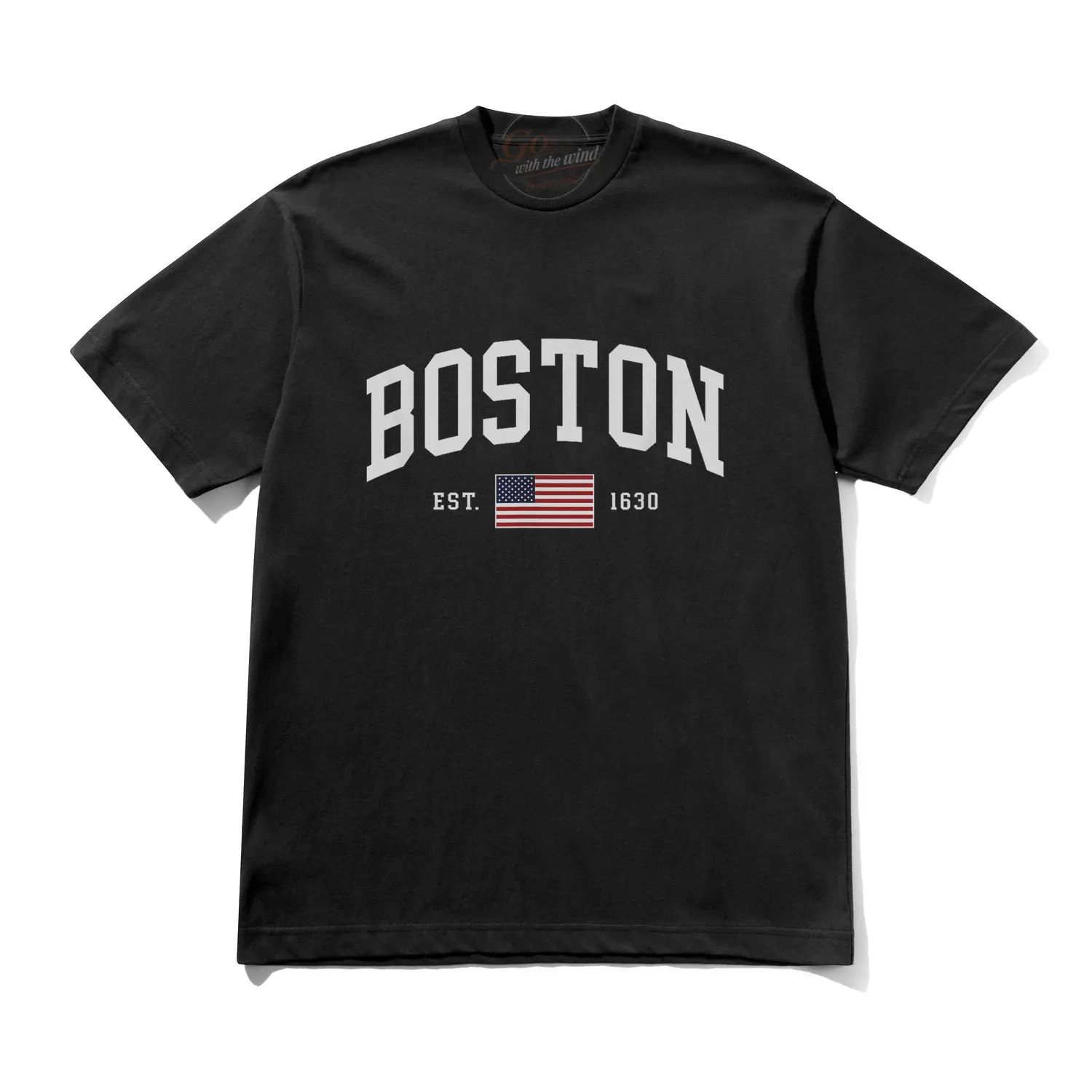 Boston US Flag Graphic T-Shirt for Men, Retro Short-Sleeve 4th of July Design in Soft Breathable Cotton Fabric, Shortsleeve, All Seasons