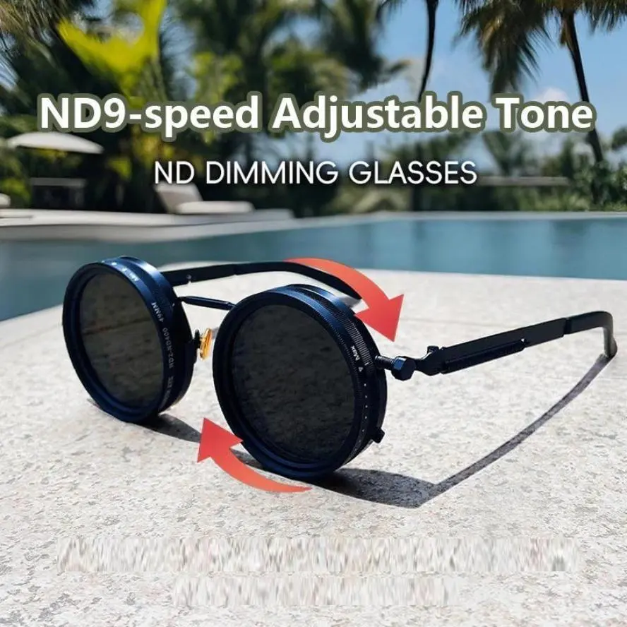 Unisex Polarized Round Protective Sunglasses - 2026 Retro Steampunk ND Dimming Glasses with ND9 Adjustment, UV400 Protection, Light Transmittance for Fishing, Outdoors Sports & Activities