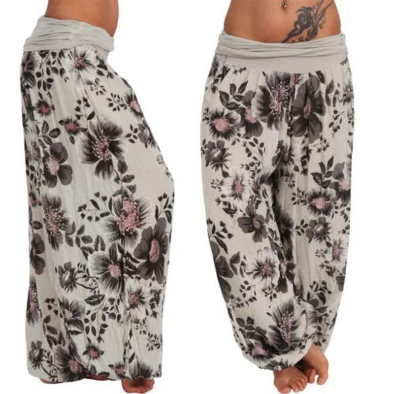 Women Boho Loose Pants Paisley High Waist Ankle Tied Harem Pants Baggy Long Bloomers Trousers Female Trousers Pantalones Womenswear Bottom Comfort Fit