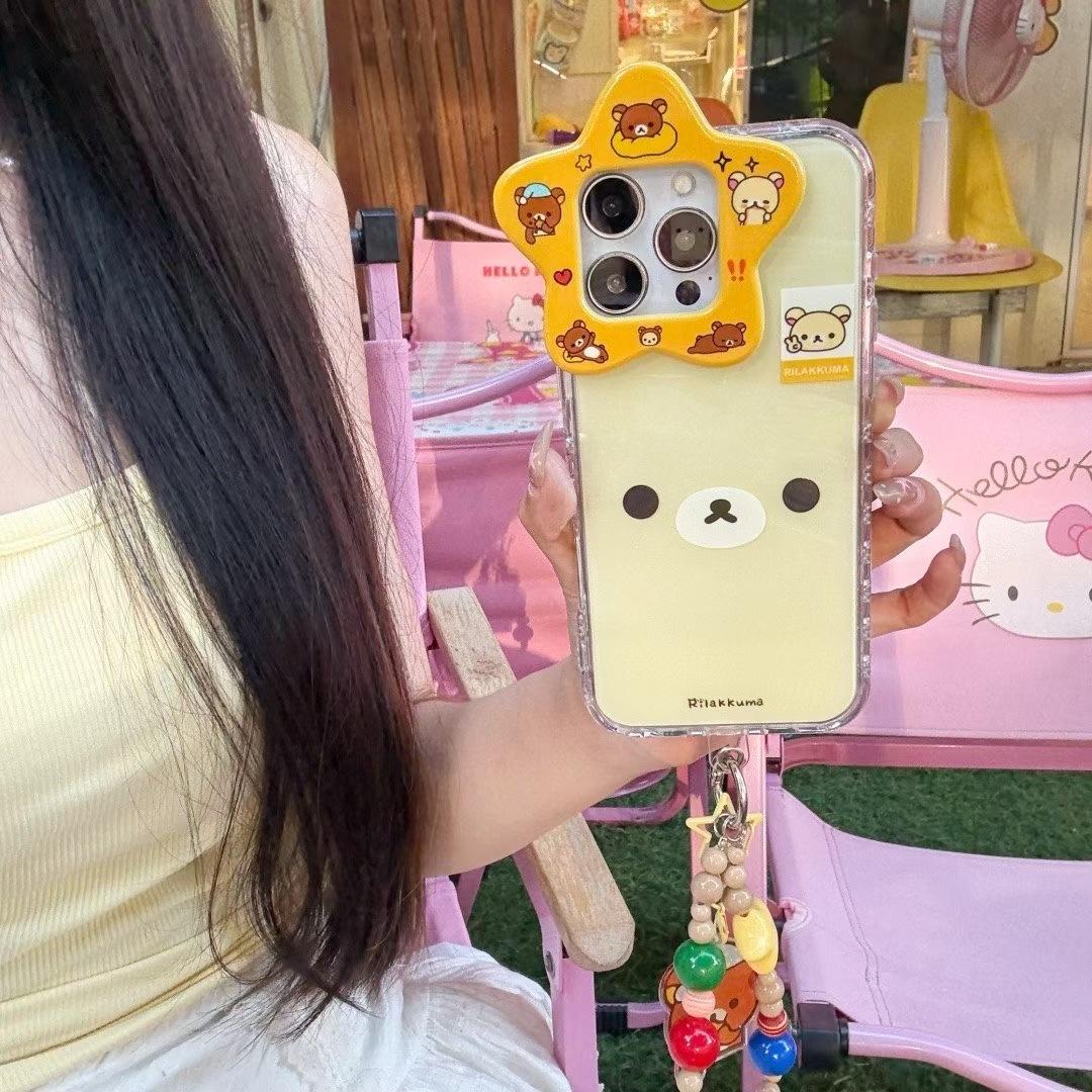 Cartoon Cute Star Lens Rilakkuma iPhone 17 Apple 16 Compatible 13/14 Pro Max Phone Case 15