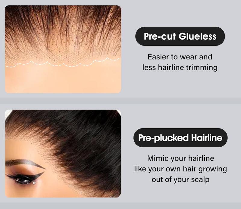 Wavymy 360 Straight Invisi Drawstring Wear Go Glueless Pre-Bleached And Pre-Cut Lace Glueless Wigs Flexi-Fit  Glueless Water Wave Wigs 180% Density