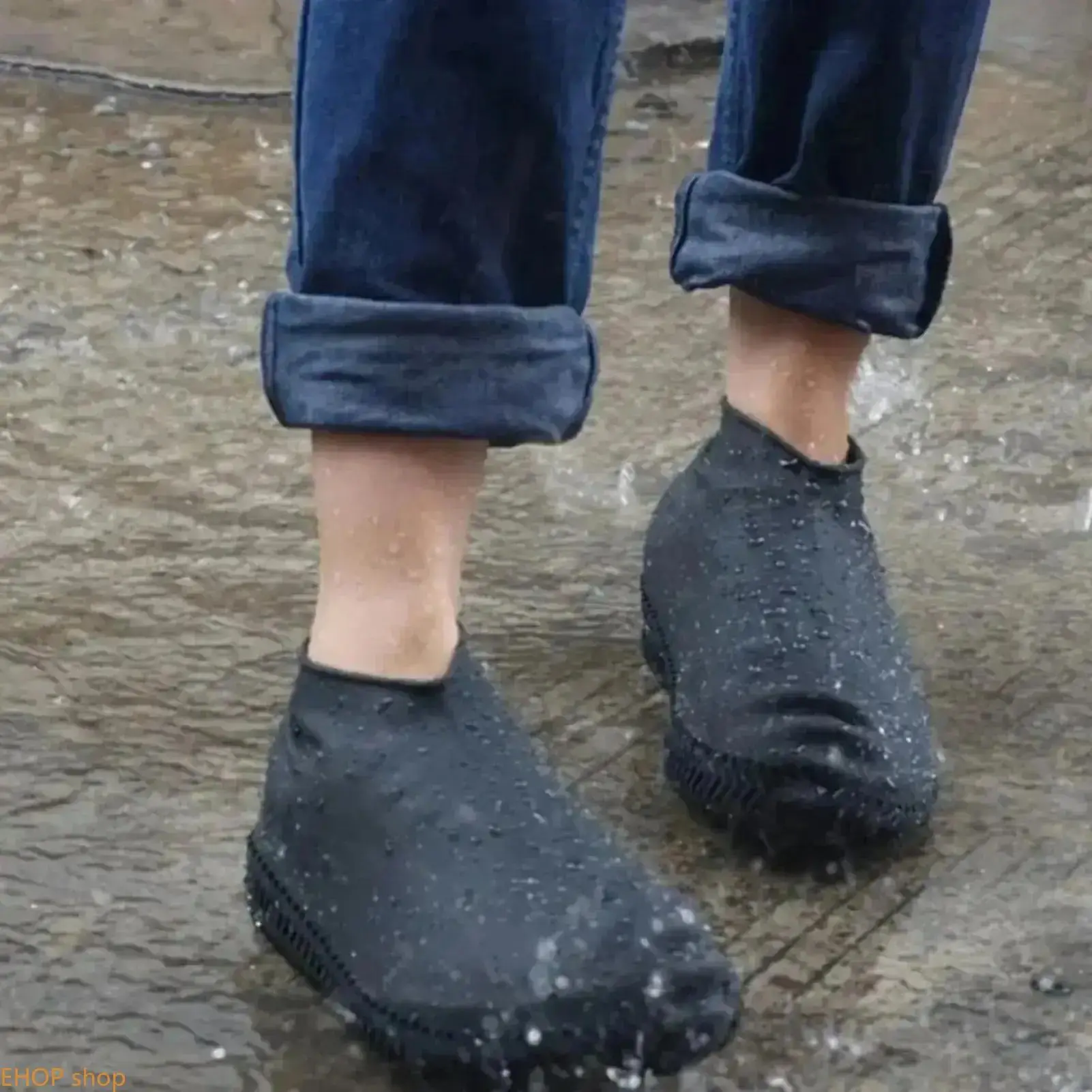 Reusable Waterproof Shoe Covers Non-Slip Rain Boot Protectors Lightweight Durable Weatherproof Footwear Covers for Men Women Travel Hiking Cycling Camping Walking Outdoor Activities and Rainy Day Daily Use