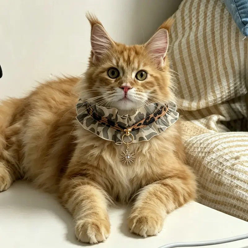 Leopard Print Polyester Pet Collar - Universal-Fit Dog & Cat Accessory with Leopard Sunset Full Rhinestone Pendant