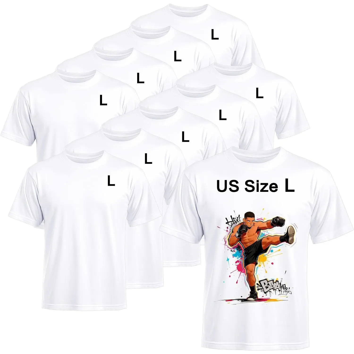 10 PCS Blank T-Shirts for Adults Unisex White Polyester Shirts Sublimation Crew Neck Short Sleeve Team Uniforms