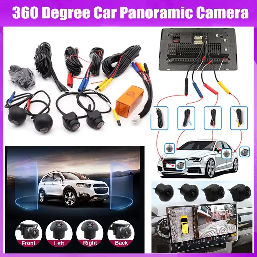 1080P Ahd Car Camera System, Car Driving Recorder, 360 Degree Panoramic View, Four Cameras, Night Vision, Compatible with Android Car Navigation