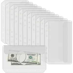 12PCS 6-Hole No Zipper A5 Binder Pockets, Clear PVC Zipless Loose Leaf Bags Binder Pouch, Cash Stuffing Envelopes Planner Inserts for A5 Binder, Money Saving Budget Envelopes for Cash Budgeting