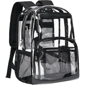 Clear Backpack Heavy Duty - Large Transparent Bookbag for Adults, See Through Backpack for College, Work, Travel - BlackGift.