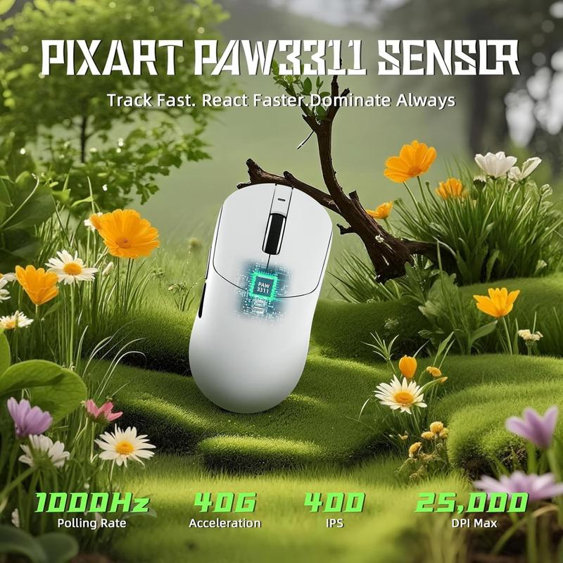 ATTACK  X8 SE 55g Superlight  Gaming ,BK52820 Tri-Mode BT/2.4G /Wired ,25000DPI,500mAh ,Med to Large Hand Size,5 Programmable Buttons for Pc/(White)