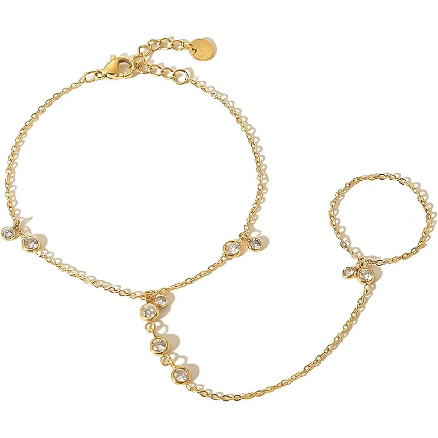 Hand Chain Bracelet for Women, 14k  Plated Dainty Ring Bracelet, Trendy Finger Ring Bracelet Hand Chains  Gifts for Women Accessories