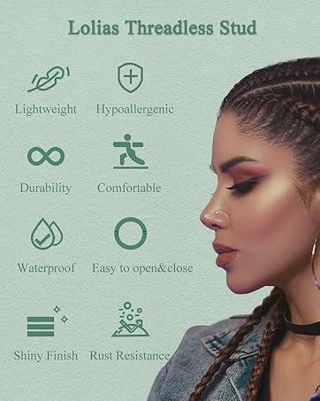 LOLIAS 20G 18G 16G Threadless Nose Studs Rings for Women Men 316L Surgical Steel Push in Flat Back Earrings CZ Lip Labret Nose Rings Studs Cartilage Helix Conch Medusa Nostril Tragus Piercing Jewelry 6mm 8mm 10mm Length