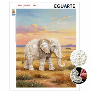 DIY Pearl Painting Kit, Frameless Elephant Design, Self-Stick Canvas with Tools, Stress Relief Craft, Home Wall Art, Mosaic Jewelry Gift