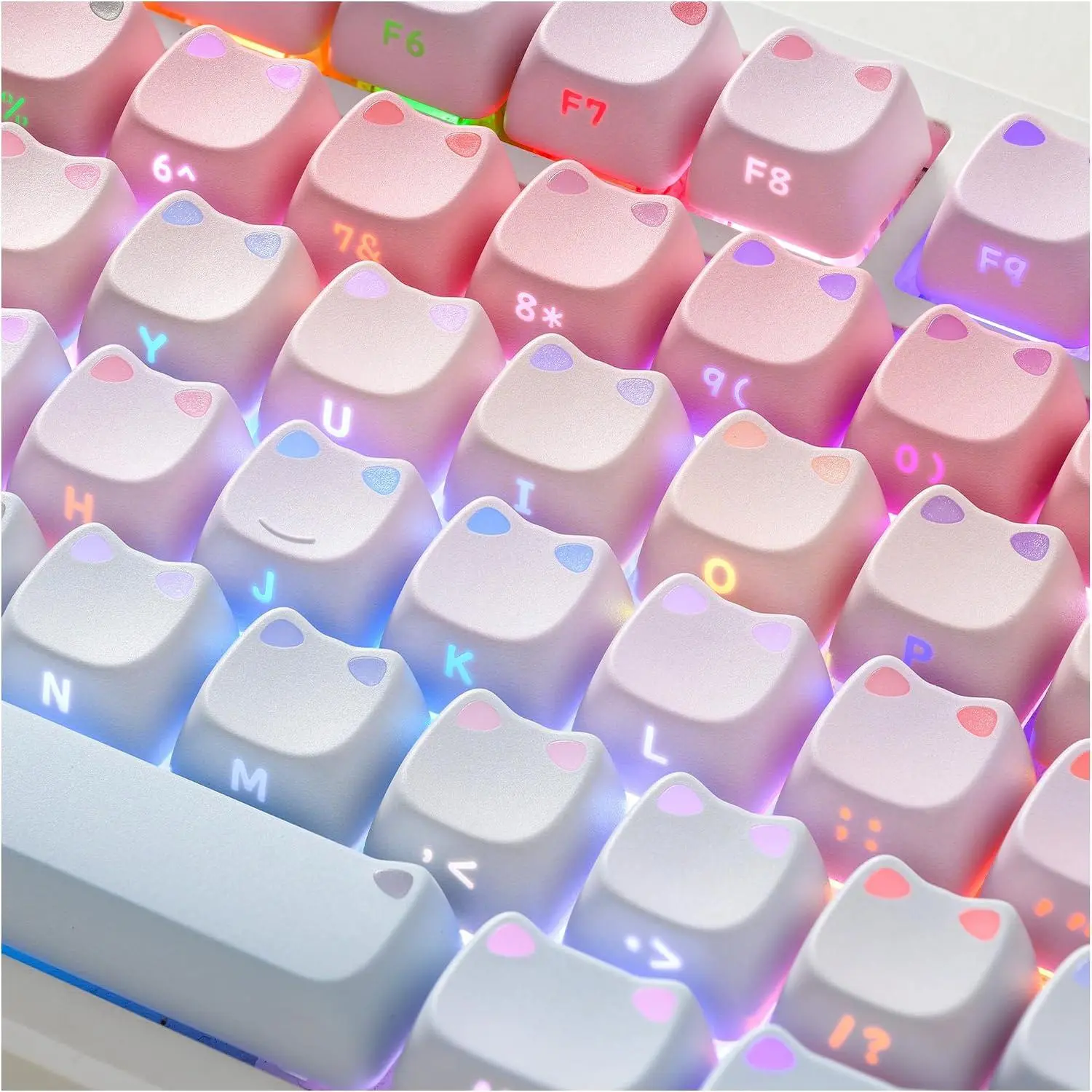 XVX Lumicat Mao Profile PBT Keycaps Set - 113 Double-Shot Dye-Sublimation Side Printed Taro Keycaps, Compatible with MX Switches Mechanical Keyboards, Customizable, Decorative, Full Size, Glowing Keycap Design Options, Customizable Keyboards, Decorative K