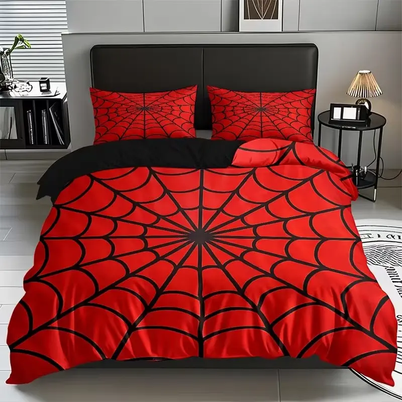 Cartoon Spider Web Print Cozy Bedding Set, 1 Duvet Cover + 2 Pillowcases, High-Definition Printing, Home & Dormitory Bed Linen
